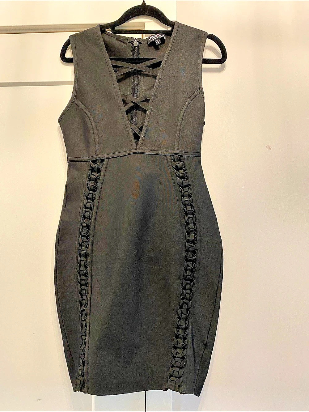 Fashion Nova Black Criss Cross Bandage Bodycon Mini Dress Size L
